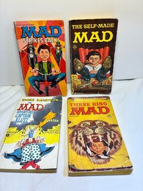 Lot Of 4 Mad Paperback Comic Books 1960s  Mad Strikes Back 3 Ring Mad